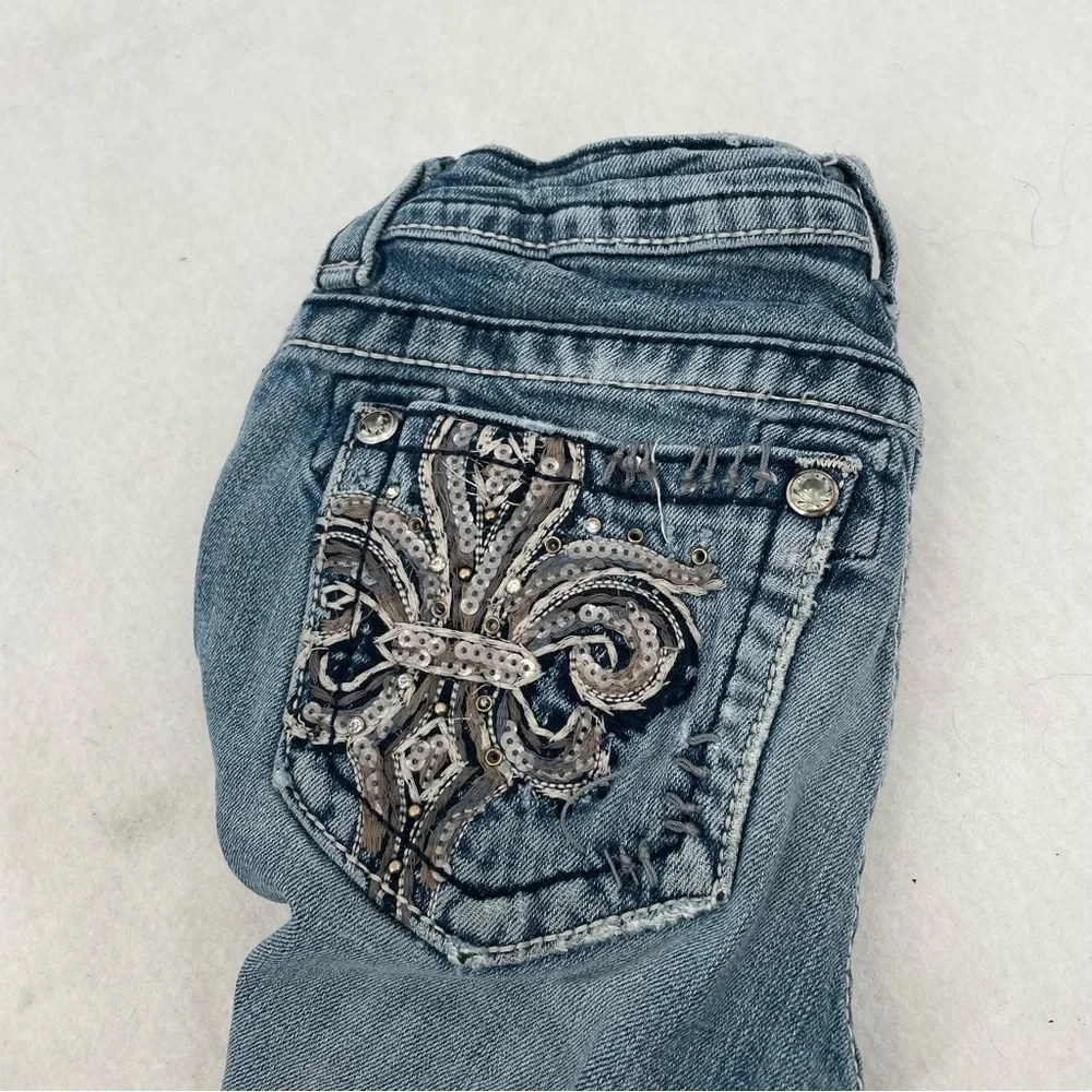 MISS ME JEANS Women’s JE534OB5X Boot Distressed knees embellished pockets sz 25 - Picture 5 of 14